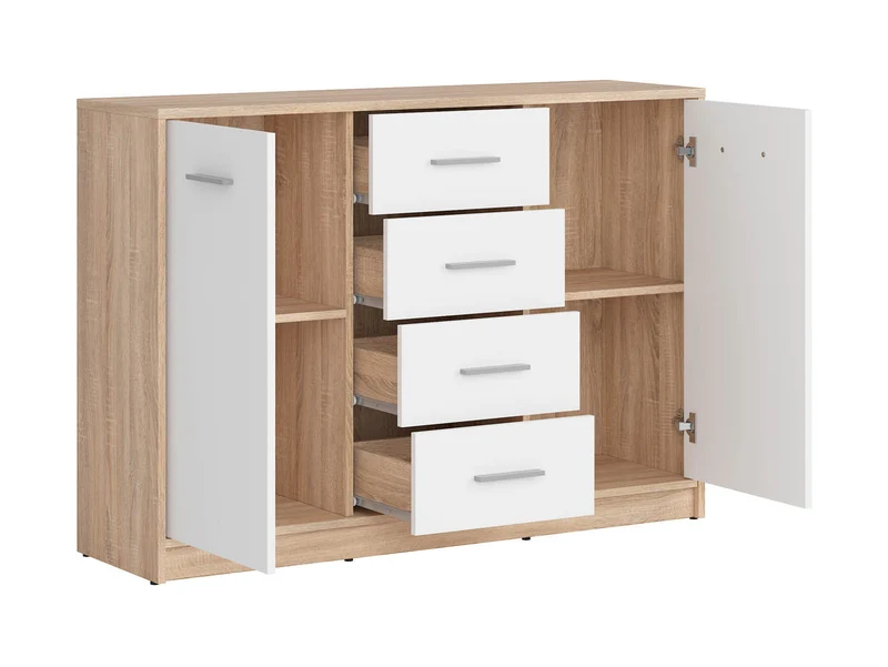 Nepo Plus Chest of Drawers 118 cm – Sonoma Oak / White | 2 Doors & 4 Drawers