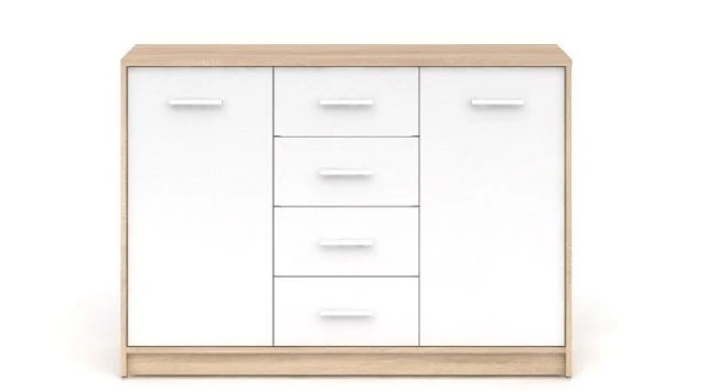 Nepo Plus Chest of Drawers 118 cm – Sonoma Oak / White | 2 Doors & 4 Drawers