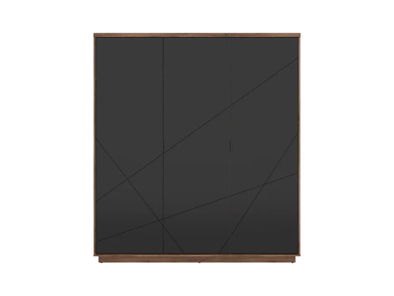 Forn 3-Door Wardrobe 180 cm – Dark Delano Oak / Matt Black | Rail, 4 Shelves & 2 Drawers