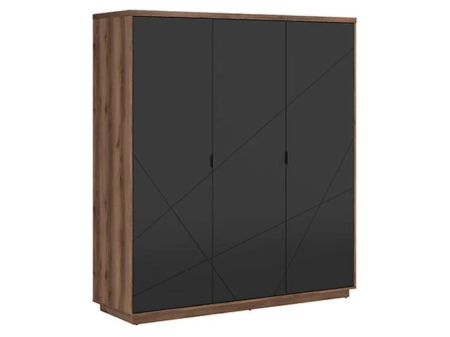 Forn 3-Door Wardrobe 180 cm – Dark Delano Oak / Matt Black | Rail, 4 Shelves & 2 Drawers