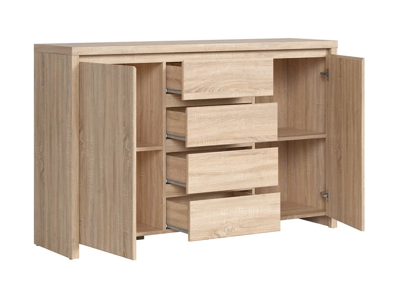 Kaspian Sideboard 143 cm – Sonoma Oak | 2 Doors, 4 Shelves & Handleless Fronts