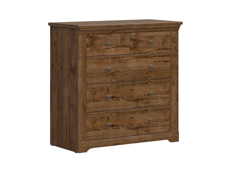 Patras Chest of Drawers 93 cm – April Oak | 5 Drawers & Antique Silver Handles