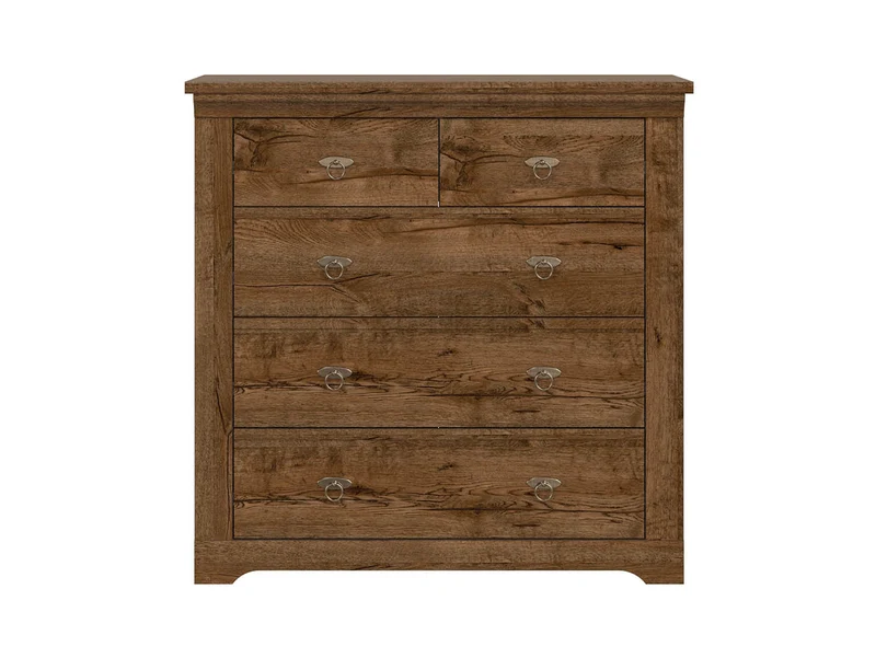 Patras Chest of Drawers 93 cm – April Oak | 5 Drawers & Antique Silver Handles