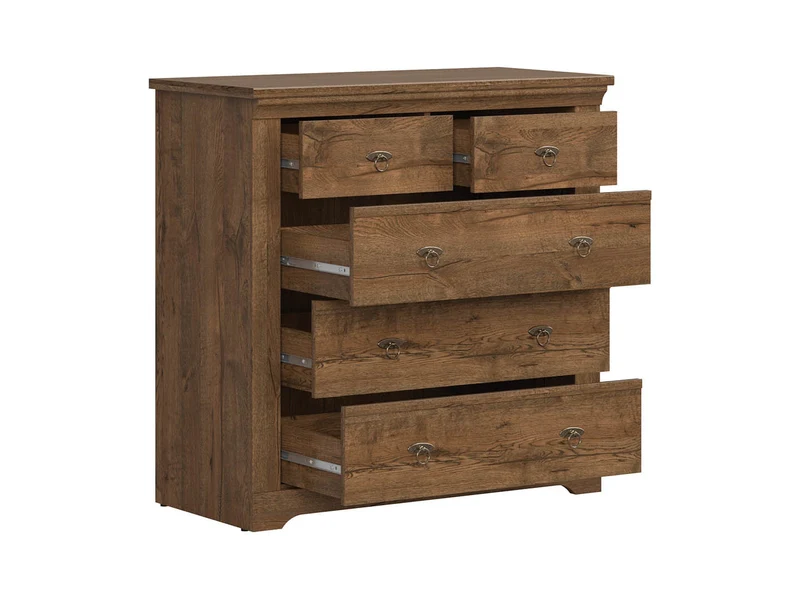 Patras Chest of Drawers 93 cm – April Oak | 5 Drawers & Antique Silver Handles