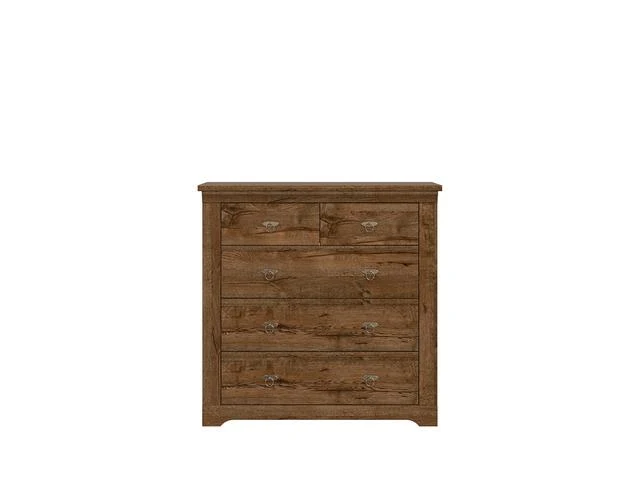 Patras Chest of Drawers 93 cm – April Oak | 5 Drawers & Antique Silver Handles