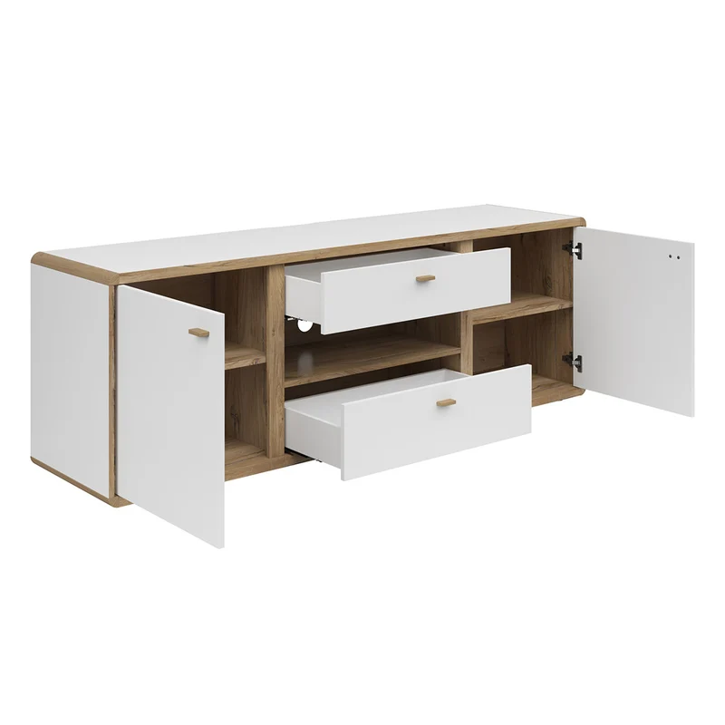 Ronda TV Unit – Light Flagstaff Oak & White Matt, 178 cm