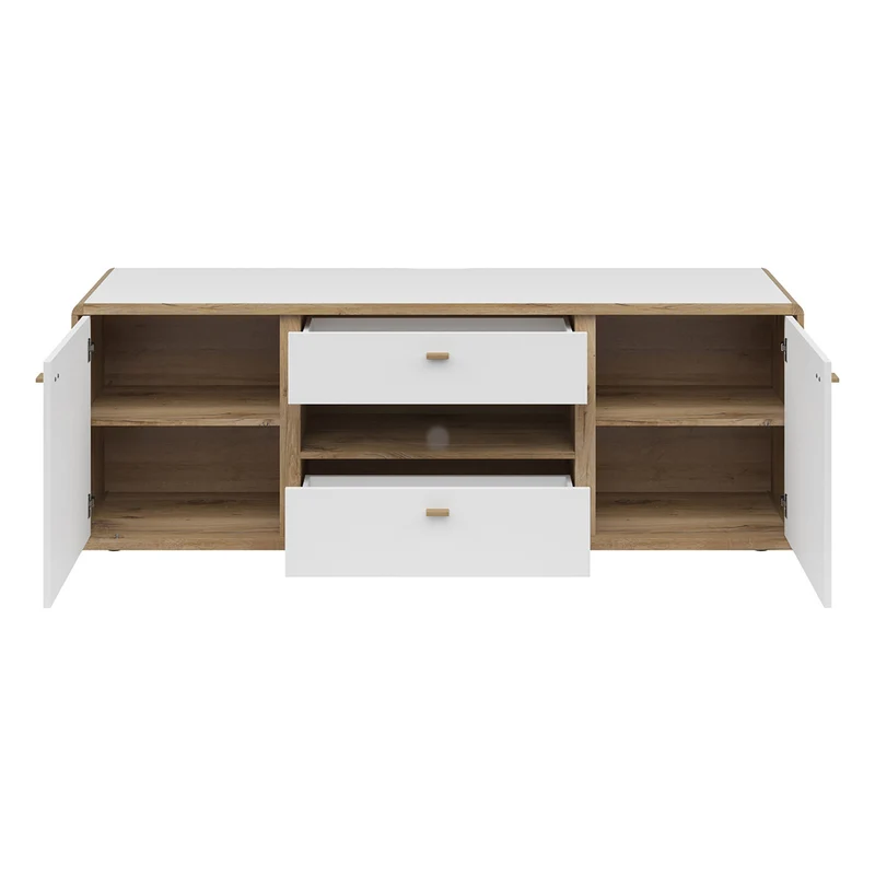 Ronda TV Unit – Light Flagstaff Oak & White Matt, 178 cm