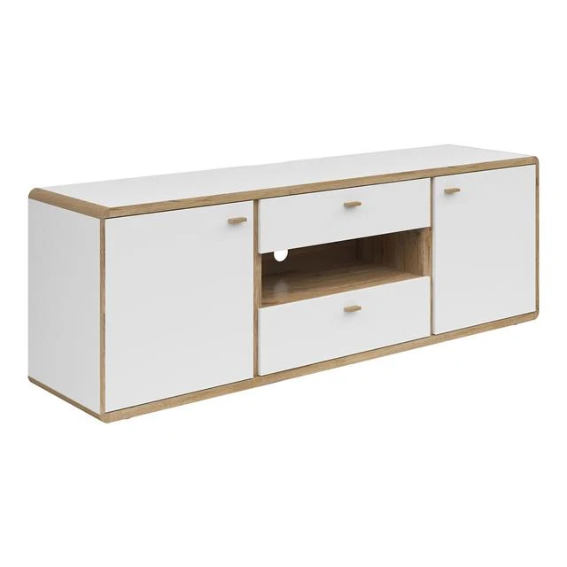 Ronda TV Unit – Light Flagstaff Oak & White Matt, 178 cm