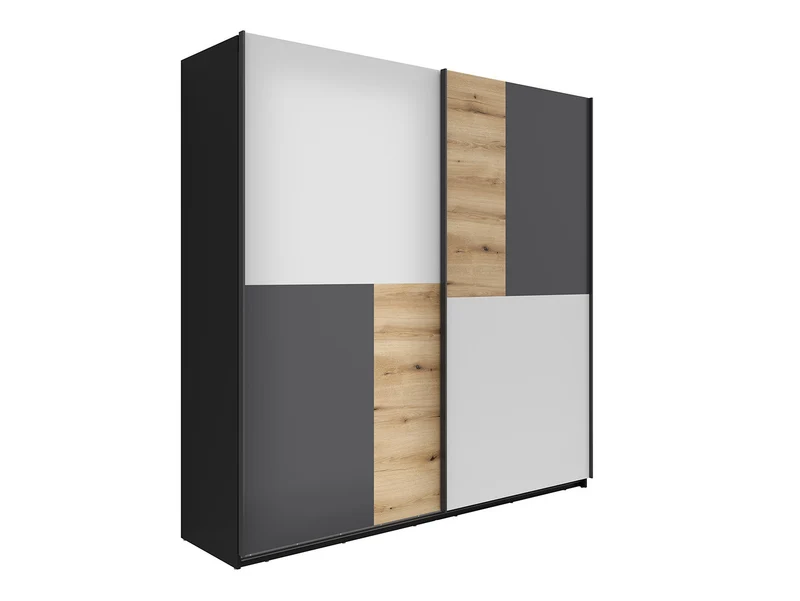 Mix Sliding Door Wardrobe – Black, Anthracite, Light Grey & Eroke Oak, 215 cm