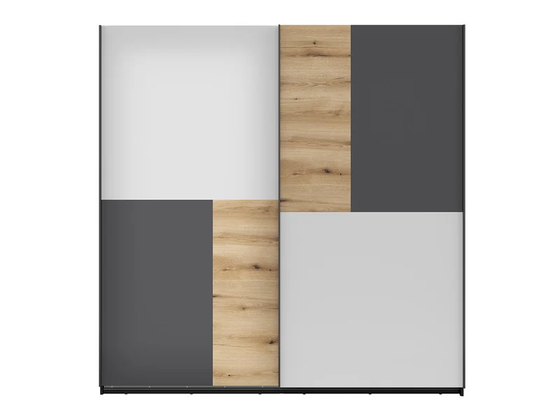 Mix Sliding Door Wardrobe – Black, Anthracite, Light Grey & Eroke Oak, 215 cm