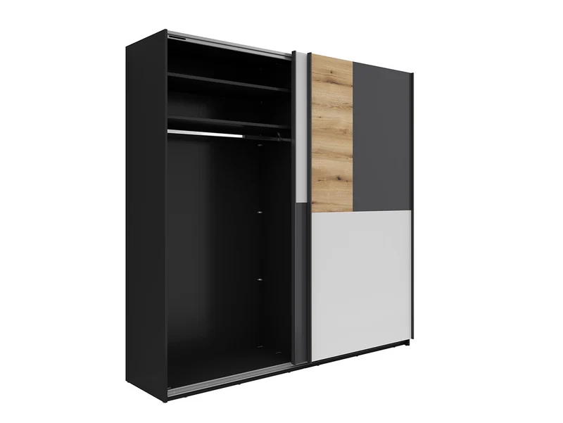 Mix Sliding Door Wardrobe – Black, Anthracite, Light Grey & Eroke Oak, 215 cm