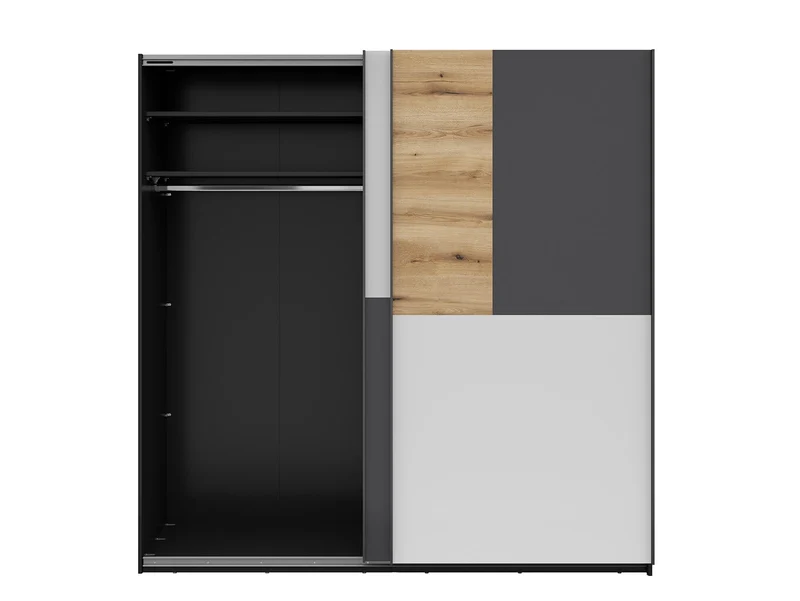 Mix Sliding Door Wardrobe – Black, Anthracite, Light Grey & Eroke Oak, 215 cm
