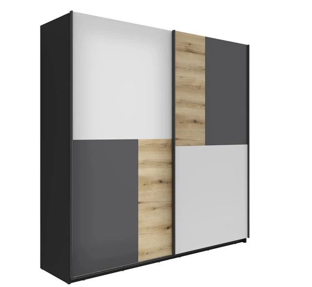 Mix Sliding Door Wardrobe – Black, Anthracite, Light Grey & Eroke Oak, 215 cm
