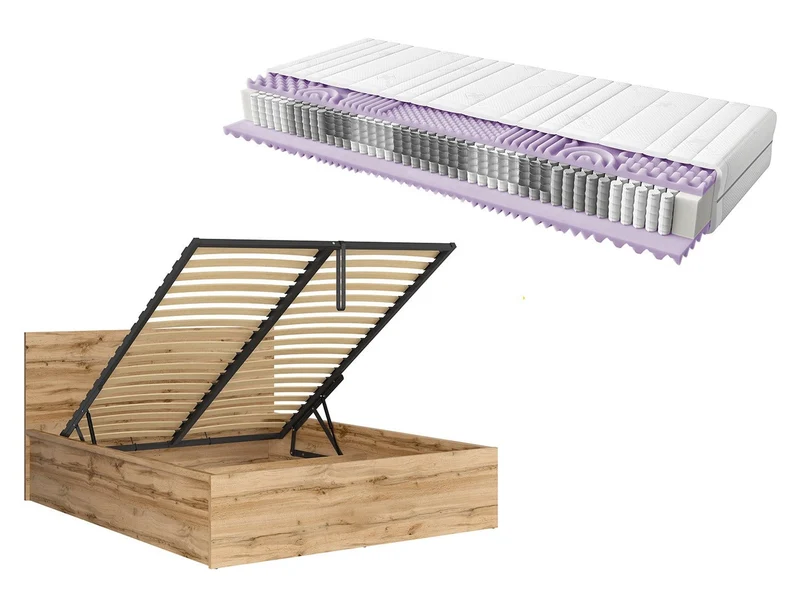 Tetrix Double Bed Set with Mimas Pocket Spring Mattress | Wotan Oak | 160x200cm | Storage