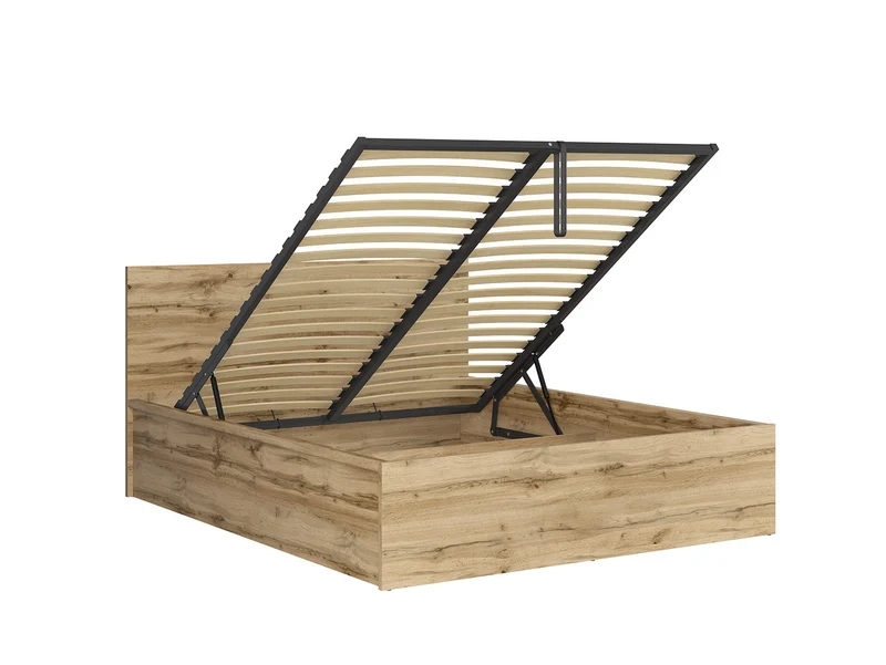 Tetrix Double Bed Set with Mimas Pocket Spring Mattress | Wotan Oak | 160x200cm | Storage