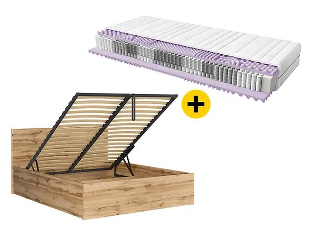Tetrix Double Bed Set with Mimas Pocket Spring Mattress | Wotan Oak | 160x200cm | Storage