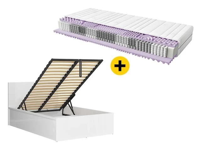 Tetrix Single Bed Set with Mimas Pocket Spring Mattress | White Gloss | 120x200cm | Storage