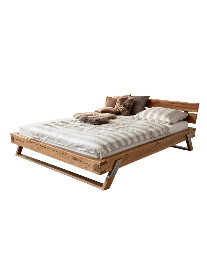 Doppelbett Eiche Rustik, Eiche Massivholz - natur geölt, 180cm