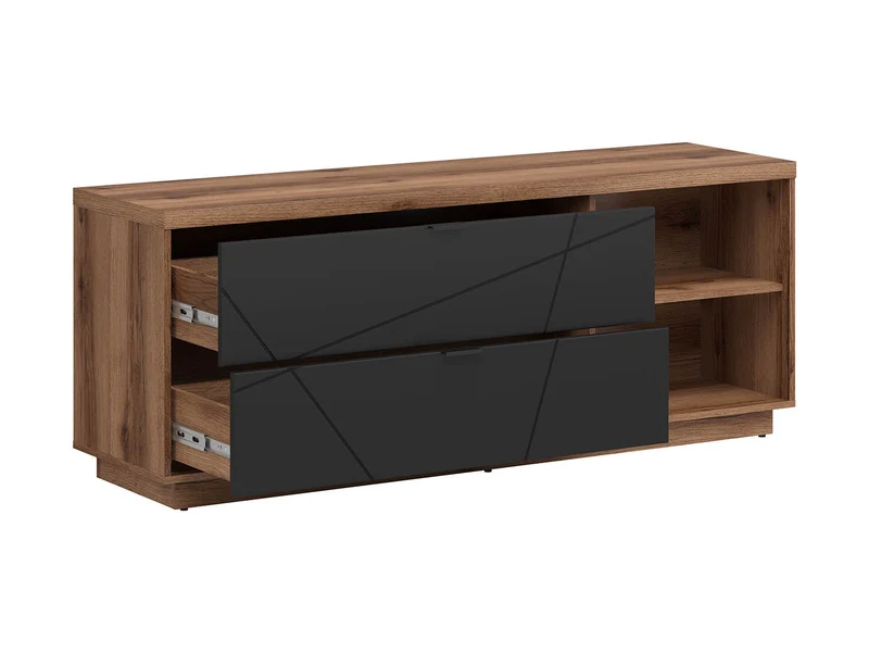 Forn TV Cabinet with 2 Drawers & Shelves | Dark Delano Oak & Black Matt | 156x61cm