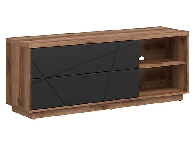 Forn TV Cabinet with 2 Drawers & Shelves | Dark Delano Oak & Black Matt | 156x61cm