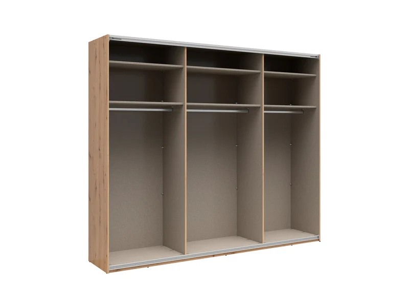 Sindara Sliding Wardrobe 270 cm – Artisan Oak & Kashmir, Hanging Rails, Shelves, Optional Surround Frame
