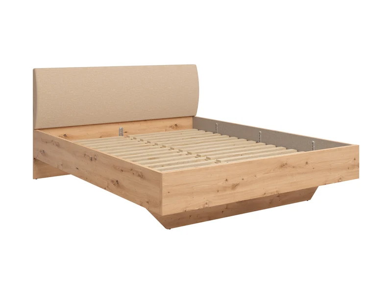 Sindara Bed 180×200 cm – Artisan Oak & Holms 23 Beige Upholstered Headboard (Slatted Base & Mattress Not Included)