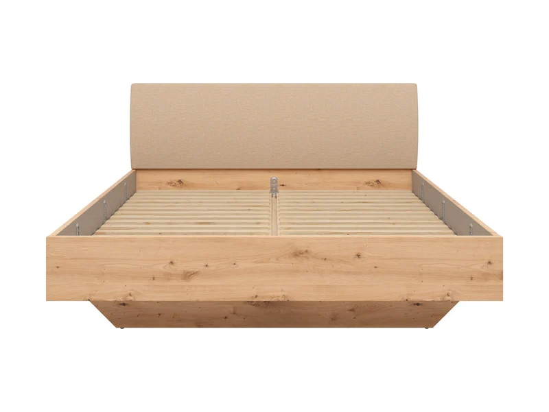 Sindara Bed 180×200 cm – Artisan Oak & Holms 23 Beige Upholstered Headboard (Slatted Base & Mattress Not Included)