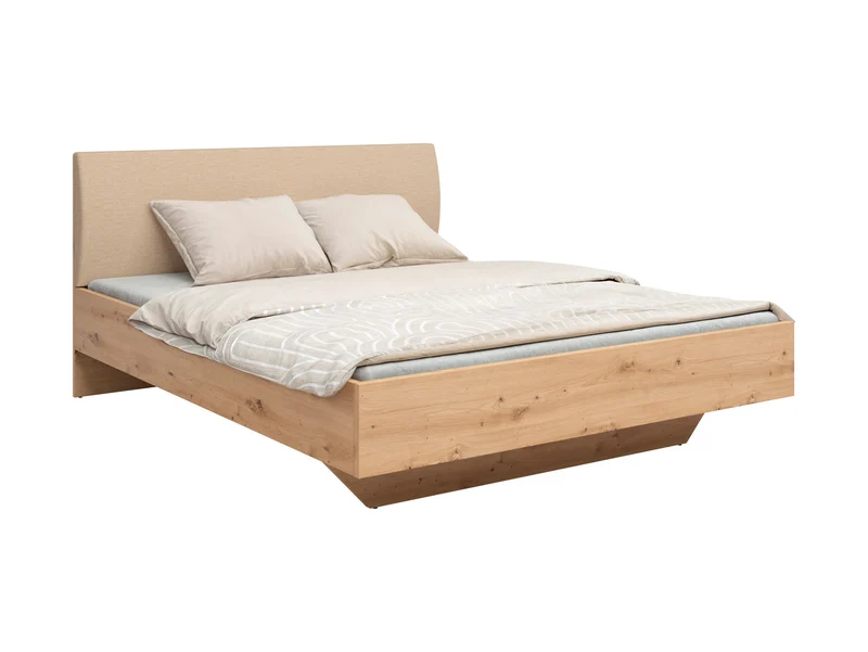 Sindara Bed 180×200 cm – Artisan Oak & Holms 23 Beige Upholstered Headboard (Slatted Base & Mattress Not Included)