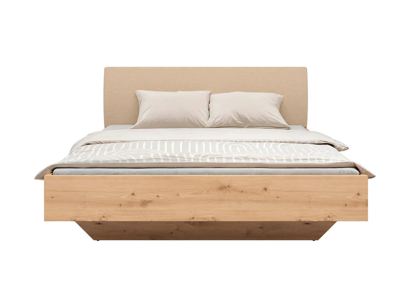 Sindara Bed 180×200 cm – Artisan Oak & Holms 23 Beige Upholstered Headboard (Slatted Base & Mattress Not Included)