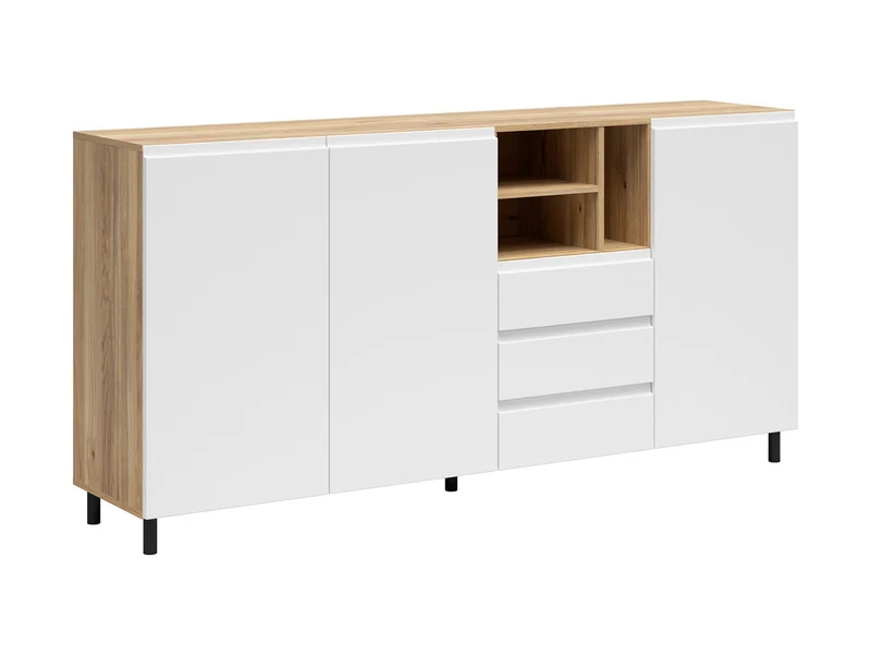 Leno Sideboard 180 cm – Mauvella Oak & White Super Matt, 3 Doors, 3 Drawers, Open Niches