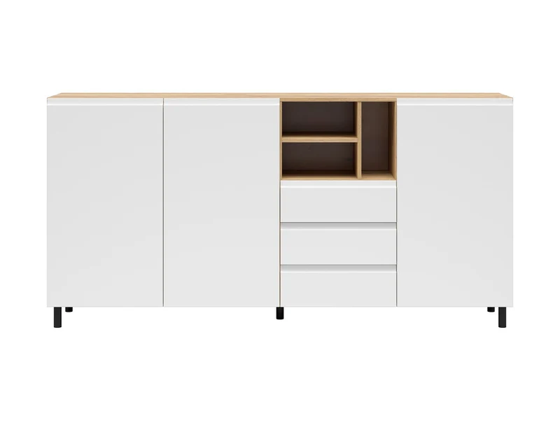 Leno Sideboard 180 cm – Mauvella Oak & White Super Matt, 3 Doors, 3 Drawers, Open Niches