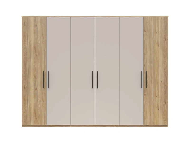 Tabina 6-Door Wardrobe 300 cm – Mauvella Oak & Kashmir, Soft-Close Hinges, Matt Black Handles