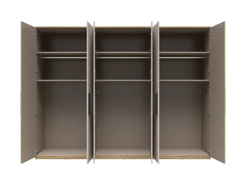 Tabina 6-Door Wardrobe 300 cm – Mauvella Oak & Kashmir, Soft-Close Hinges, Matt Black Handles