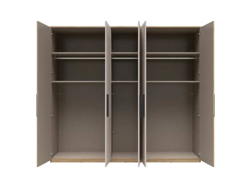 Tabina 5-Door Wardrobe 251 cm – Mauvella Oak & Kashmir, Soft-Close Hinges, Matt Black Handles