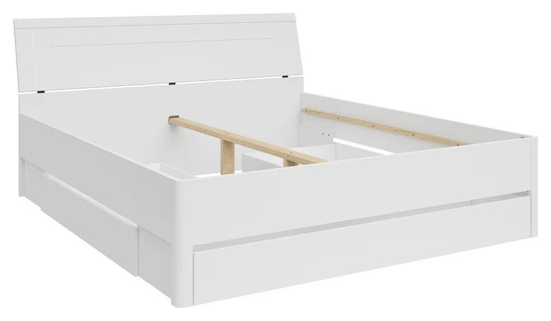 Saturn Bed 180x200 cm with 3 Storage Drawers – White | King-Size | 22 mm Chipboard Body