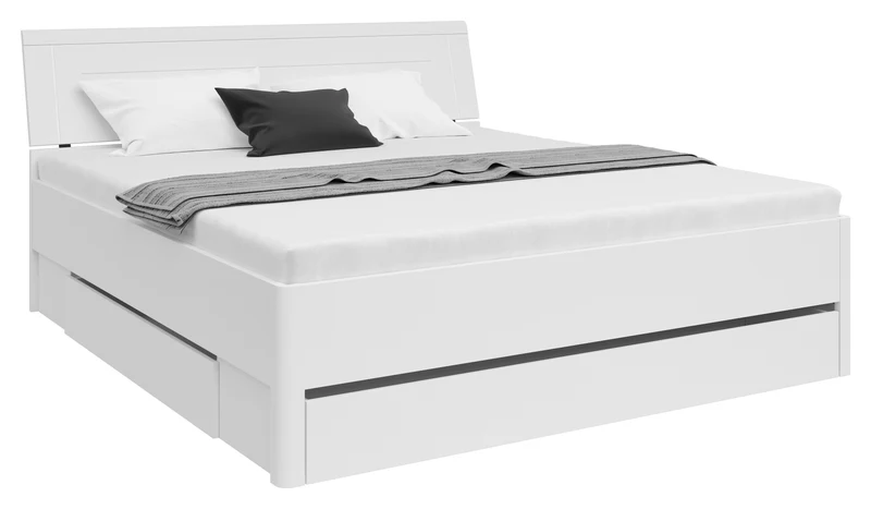 Saturn Bed 180x200 cm with 3 Storage Drawers – White | King-Size | 22 mm Chipboard Body