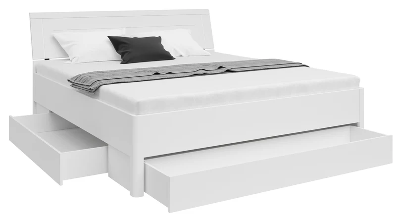 Saturn Bed 180x200 cm with 3 Storage Drawers – White | King-Size | 22 mm Chipboard Body