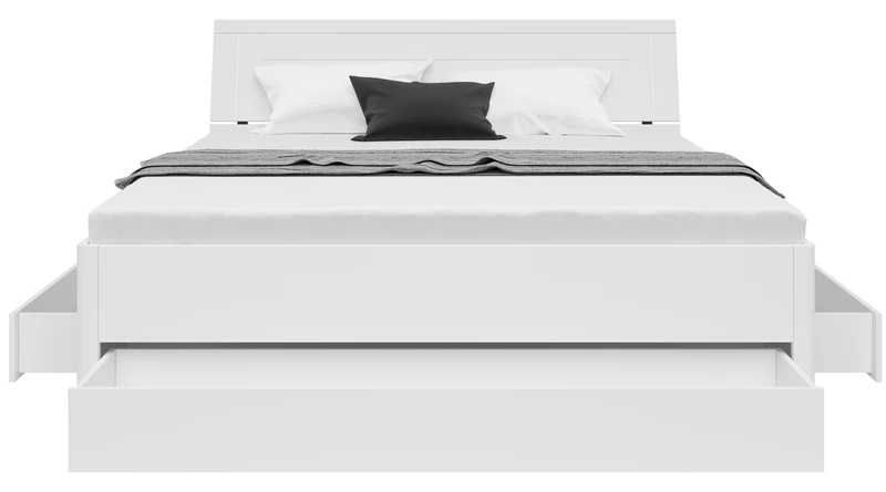 Saturn Bed 180x200 cm with 3 Storage Drawers – White | King-Size | 22 mm Chipboard Body