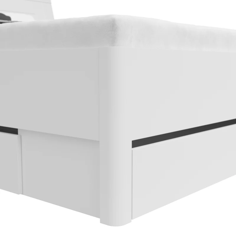 Saturn Bed 180x200 cm with 3 Storage Drawers – White | King-Size | 22 mm Chipboard Body