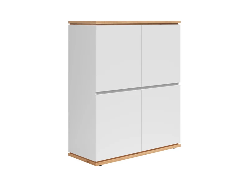 Yamael Tall Cabinet with 4 Drop-Down Doors & Shelves – White Matt & Artisan Oak | Push-to-Open | 100×121×42 cm