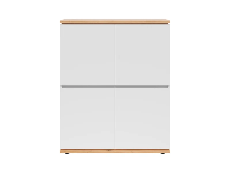 Yamael Tall Cabinet with 4 Drop-Down Doors & Shelves – White Matt & Artisan Oak | Push-to-Open | 100×121×42 cm
