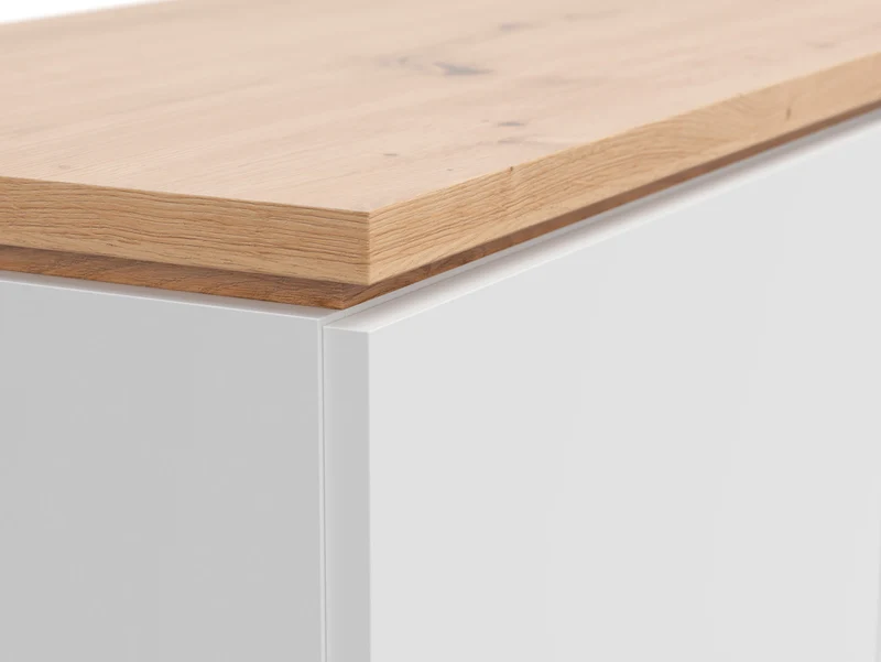 Yamael Tall Cabinet with 4 Drop-Down Doors & Shelves – White Matt & Artisan Oak | Push-to-Open | 100×121×42 cm
