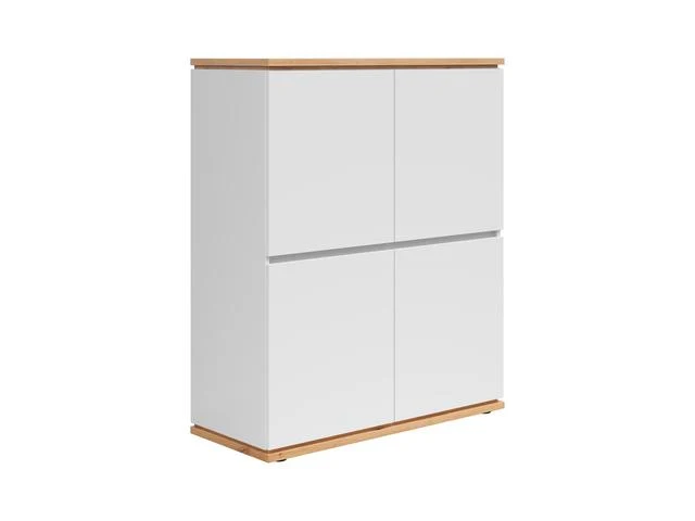 Yamael Tall Cabinet with 4 Drop-Down Doors & Shelves – White Matt & Artisan Oak | Push-to-Open | 100×121×42 cm