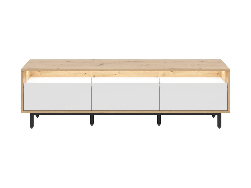 Gap TV Unit 190 cm – Artisan Oak, White & Black | Centre Media Shelf with Cable Hole | 3 Drawers | Black Legs