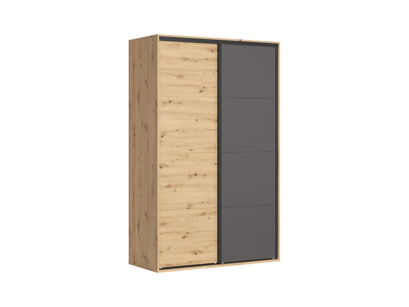 Flex Sliding Door Wardrobe 150 cm – Artisan Oak & Graphite | 4 Shelves, 2 Rails & Shoe Space | Loft Style