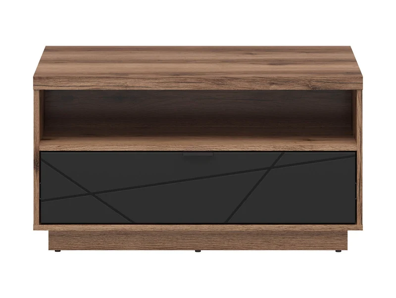 Forn Coffee Table – Dark Delano Oak & Black Matt | Soft-Close Drawer, Grooved Front & Magazine Shelf | 90×60 cm