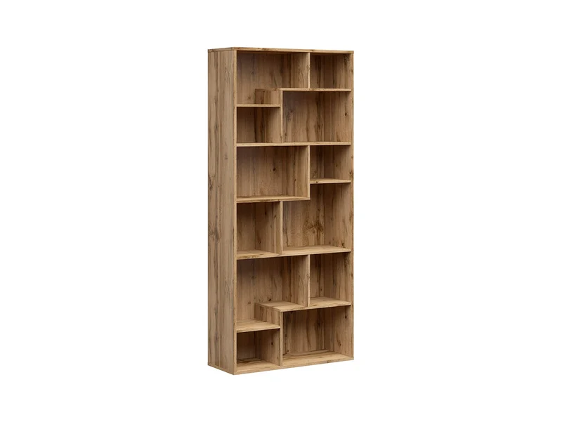 Tetrix Geometric Bookcase – Wotan Oak | 12 Irregular Open Compartments | Vertical or Horizontal | 197.5×87.5×33.5 cm