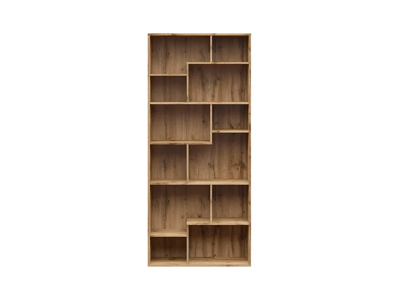 Tetrix Geometric Bookcase – Wotan Oak | 12 Irregular Open Compartments | Vertical or Horizontal | 197.5×87.5×33.5 cm