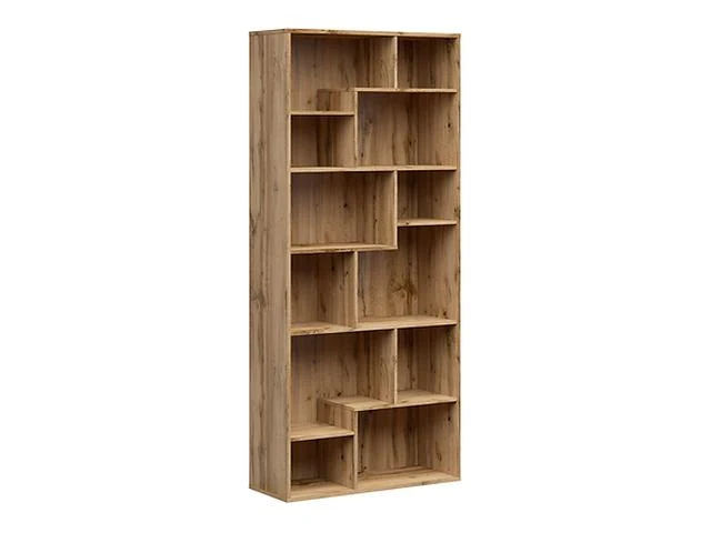 Tetrix Geometric Bookcase – Wotan Oak | 12 Irregular Open Compartments | Vertical or Horizontal | 197.5×87.5×33.5 cm
