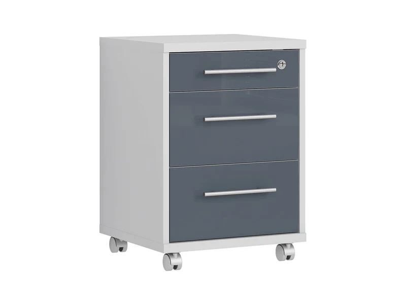 Office Lux Mobile Pedestal | Light Grey & Graphite Glass | 3 Drawers + Lock | 40×58 cm
